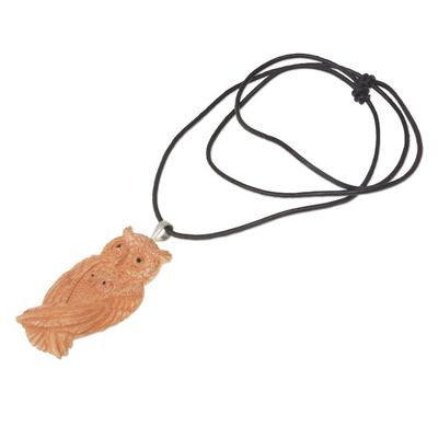 Alternate image for Leather and Bone Artisan Crafted Owl Pendant Necklace Brown Owl Family