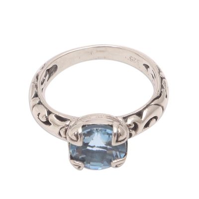 Alternate image for Blue Topaz Single Stone Ring Crafted in Bali Temple Heirloom