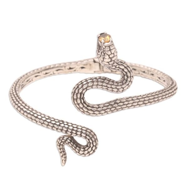 Alternate image for Sterling Silver Snake Cuff Bracelet with Faceted Citrine Snake Gem