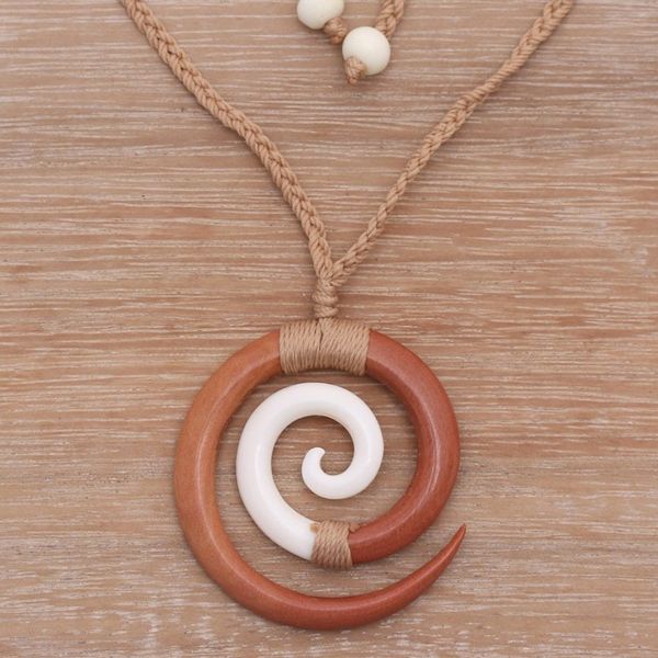 Alternate image for Sawo Wood and Cow Bone Adjustable Pendant Necklace Hypnotic Borneo