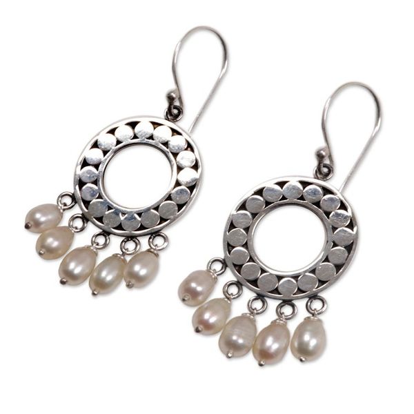 Alternate image for Indonesian Sterling Silver Pearl Chandelier Earrings White Moon Aura