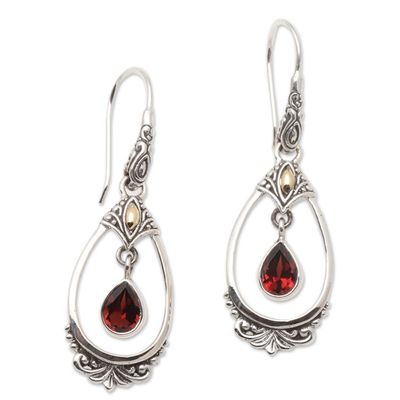 Alternate image for Sterling Silver Garnet Earrings with Gold Accents Victoriana