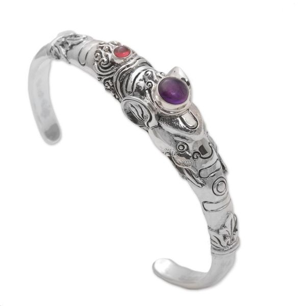 Alternate image for Amethyst and Garnet Tapir Cuff Bracelet from Indonesia Tapir Tale