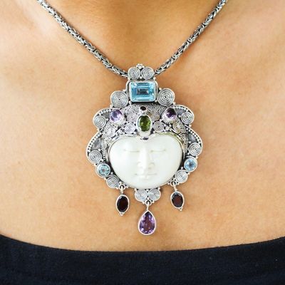 Alternate image for Multi-Gemstone Pendant Necklace From Indonesia Beautiful Moon