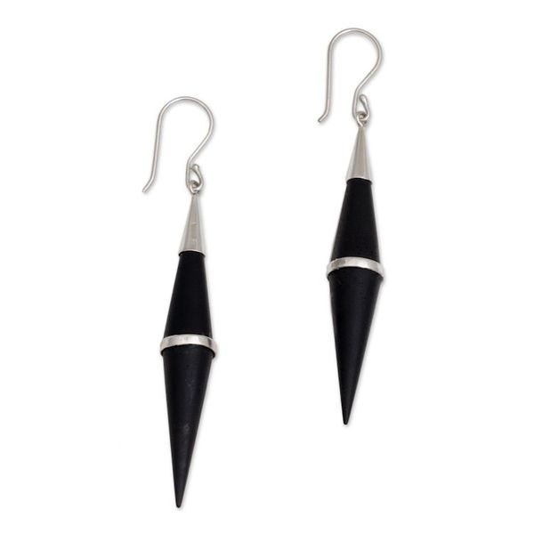 Alternate image for Sterling Silver and Sono Wood Cone-Shaped Dangle Earrings Elegant Cones