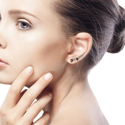 Alternate image for Ear Climber Earrings with Garnet and Sterling Silver Climbing Ivy