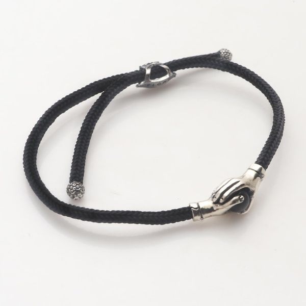 Alternate image for Bali Obsidian and Sterling Silver Cord Unity Bracelet Silver Handshake