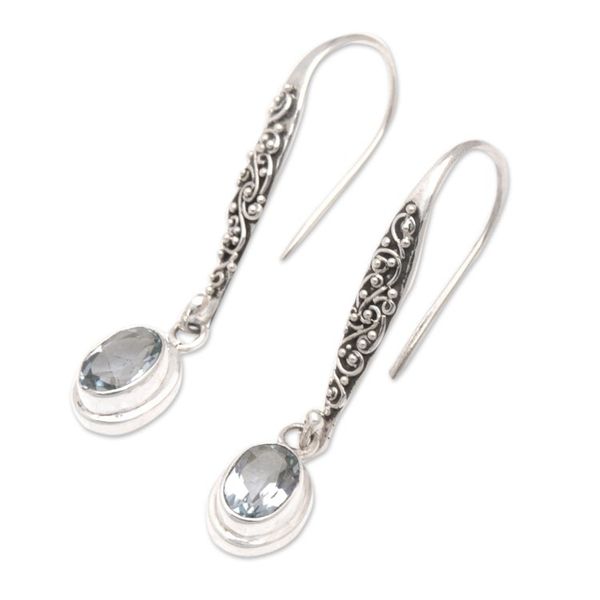Alternate image for Sterling Silver and Blue Topaz Dangle Earrings Made in Bali Heavens Treasure in Azure