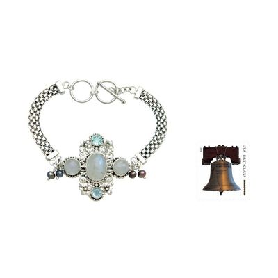 Alternate image for Rainbow Moonstone and Blue Topaz Bracelet Regal Gianyar