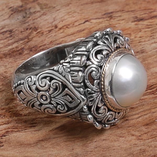 Alternate image for Cultured Mabe Pearl Sterling Silver Cocktail Ring Romantic Moonlight
