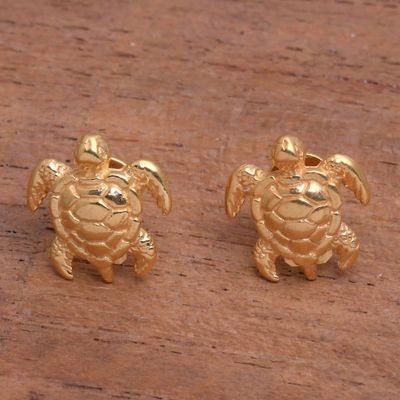 Alternate image for Gold Plated Sterling Silver Turtle Stud Earrings Serangan Turtles