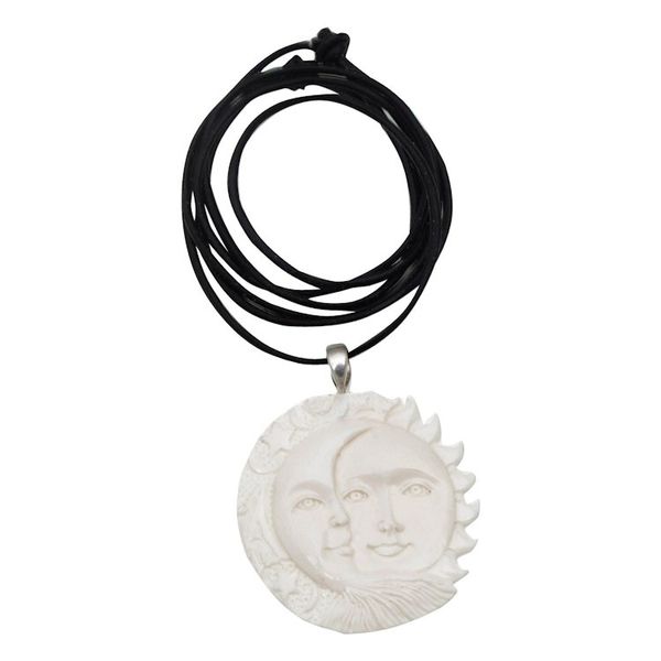 Alternate image for Handcrafted Sun and Moon Bone Pendant Necklace from Bali Stellar Guardians