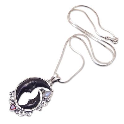 Alternate image for Moon Sterling Silver Pendant Necklace with Natural Gems Shadow Harmony