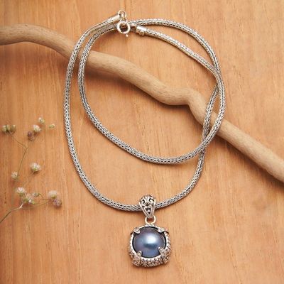 Alternate image for Traditional Sterling Silver Pendant Necklace with Blue Pearl Peaceful Force