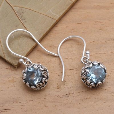 Alternate image for Petite Blue Topaz Floral Earrings in Sterling Silver Petite Frangipani Flowers
