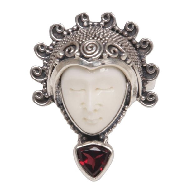 Alternate image for Garnet Sterling Silver Bone Cocktail Ring from Indonesia Saraswati Face in Red