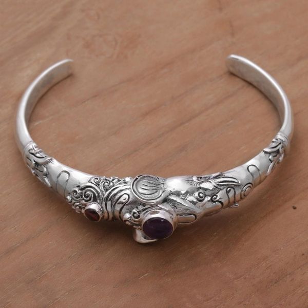 Alternate image for Amethyst and Garnet Tapir Cuff Bracelet from Indonesia Tapir Tale