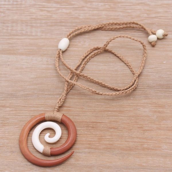 Alternate image for Sawo Wood and Cow Bone Adjustable Pendant Necklace Hypnotic Borneo
