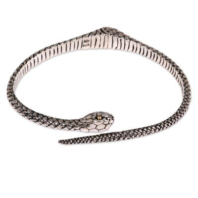 Alternate image for Realistic Sterling Silver Snake Bracelet with 18k Gold Eyes Earth Serpent