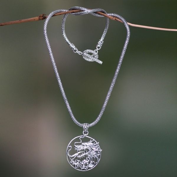 Alternate image for Mens Sterling Silver Dragon Necklace Victorious