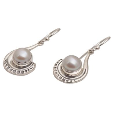 Alternate image for Sterling Silver and Cultured Pearl Dangle Earrings Marking Time