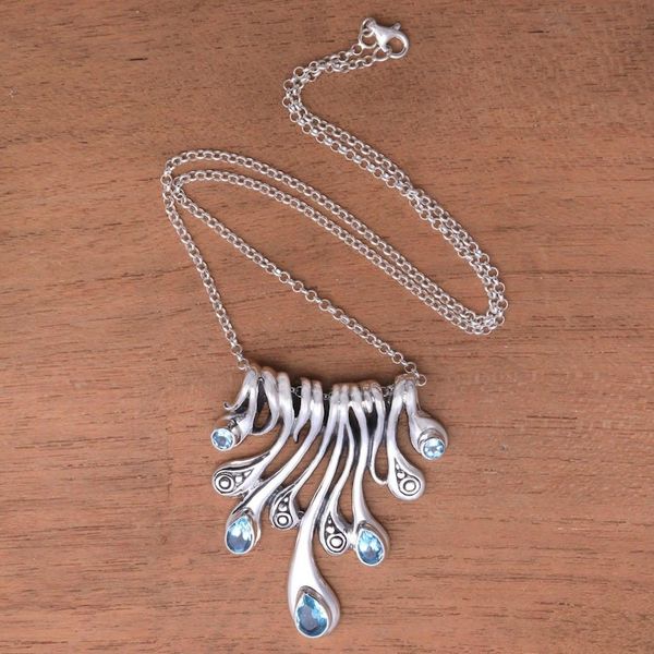 Alternate image for Teardrop Blue Topaz Pendant Necklace from Bali Angels Tears