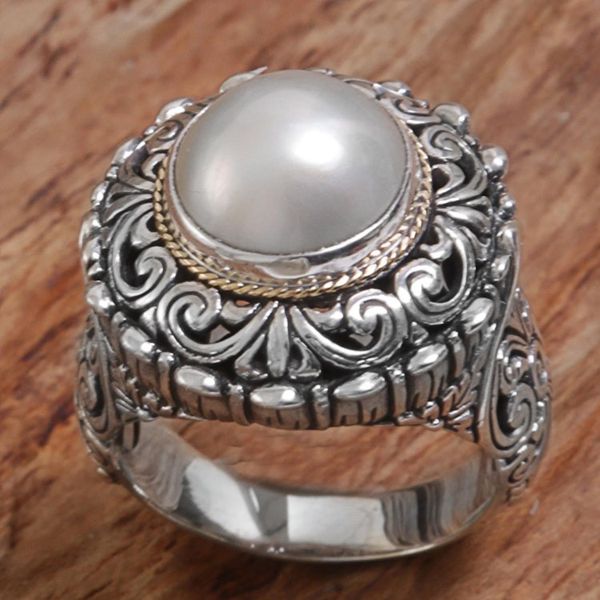 Alternate image for Cultured Mabe Pearl Sterling Silver Cocktail Ring Romantic Moonlight