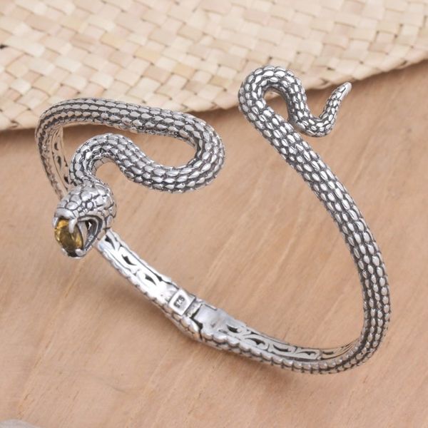 Alternate image for Sterling Silver Snake Cuff Bracelet with Faceted Citrine Snake Gem