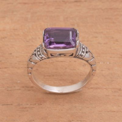 Alternate image for Faceted Purple Amethyst Single Stone Ring from Bali Padang Galak Beauty