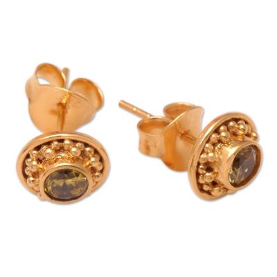 Alternate image for 18k Gold-Plated Peridot Stud Earrings Crafted in Bali Sweet Girl