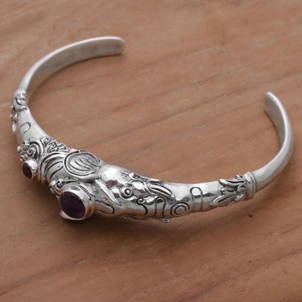 Alternate image for Amethyst and Garnet Tapir Cuff Bracelet from Indonesia Tapir Tale