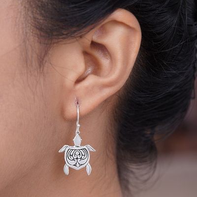 Alternate image for Polished Sterling Silver Turtle Dangle Earrings from Bali Serene Swimming