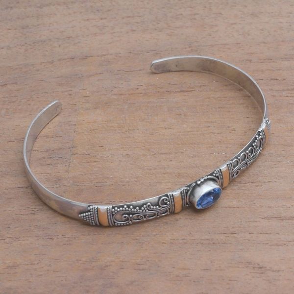 Alternate image for Blue Topaz 18K Gold Accent on Sterling Silver Cuff Bracelet Fanciful Fronds