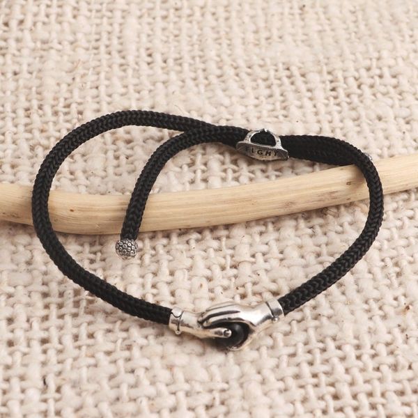 Alternate image for Bali Obsidian and Sterling Silver Cord Unity Bracelet Silver Handshake