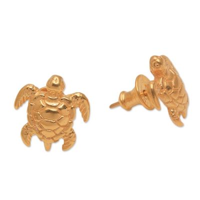 Alternate image for Gold Plated Sterling Silver Turtle Stud Earrings Serangan Turtles