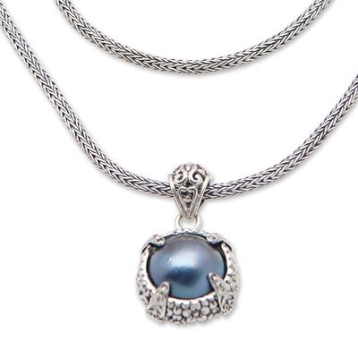 Alternate image for Traditional Sterling Silver Pendant Necklace with Blue Pearl Peaceful Force