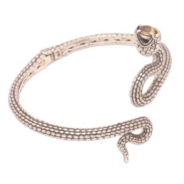 Alternate image for Sterling Silver Snake Cuff Bracelet with Faceted Citrine Snake Gem