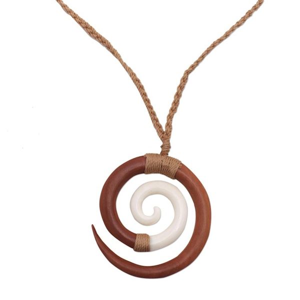 Alternate image for Sawo Wood and Cow Bone Adjustable Pendant Necklace Hypnotic Borneo