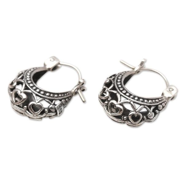 Alternate image for Heart Motif Sterling Silver Hoop Earrings Romantic Mood