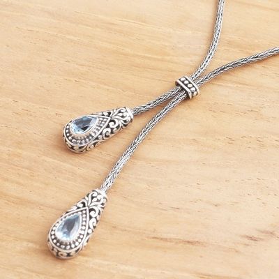 Alternate image for Lariat Style Necklace with Blue Topaz Gems Celuk Tears