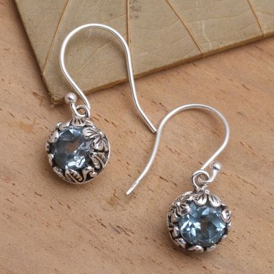 Alternate image for Petite Blue Topaz Floral Earrings in Sterling Silver Petite Frangipani Flowers
