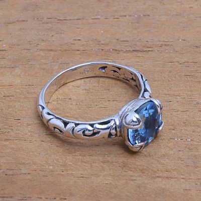 Alternate image for Blue Topaz Single Stone Ring Crafted in Bali Temple Heirloom
