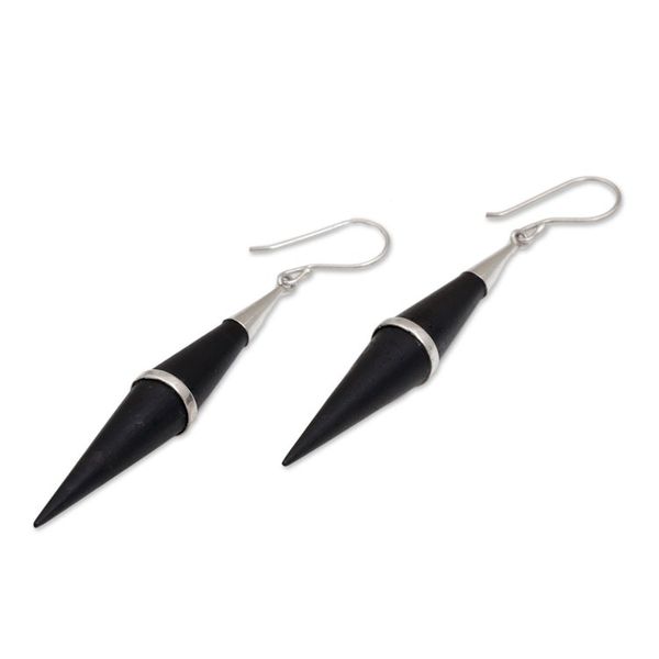 Alternate image for Sterling Silver and Sono Wood Cone-Shaped Dangle Earrings Elegant Cones