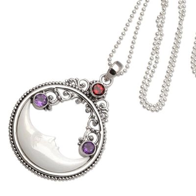 Alternate image for Moon Pendant Necklace with Amethyst and Garnet Peaceful Evening