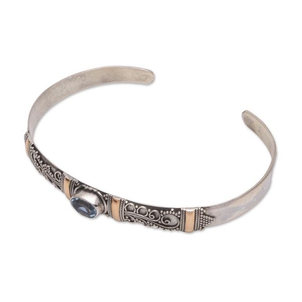 Alternate image for Blue Topaz 18K Gold Accent on Sterling Silver Cuff Bracelet Fanciful Fronds