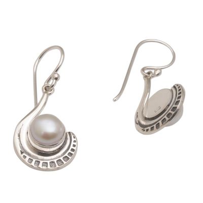 Alternate image for Sterling Silver and Cultured Pearl Dangle Earrings Marking Time