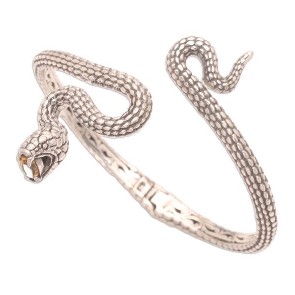 Alternate image for Sterling Silver Snake Cuff Bracelet with Faceted Citrine Snake Gem