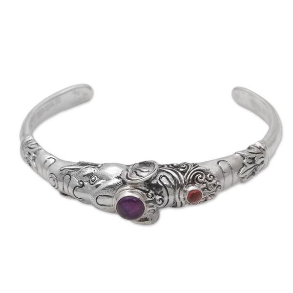 Alternate image for Amethyst and Garnet Tapir Cuff Bracelet from Indonesia Tapir Tale