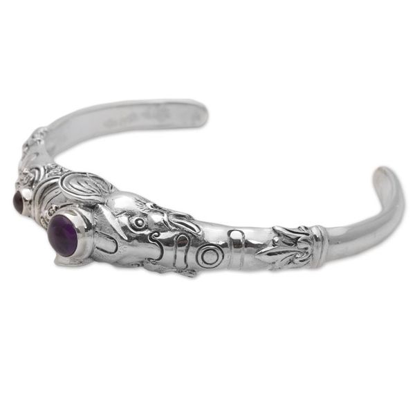 Alternate image for Amethyst and Garnet Tapir Cuff Bracelet from Indonesia Tapir Tale