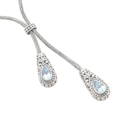 Alternate image for Lariat Style Necklace with Blue Topaz Gems Celuk Tears